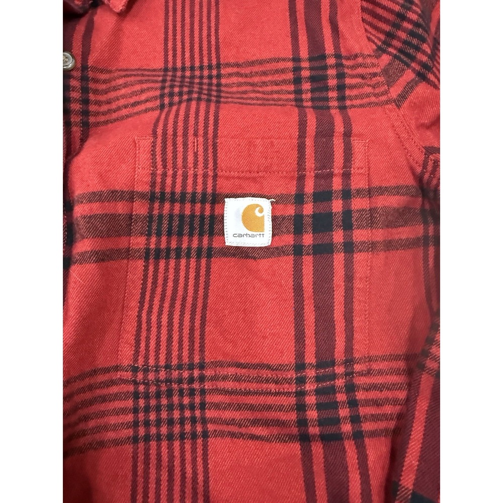 Carhartt Women's XL Size 16-18 Rugged Flex Tunic Midweight Red Black Flannel - Picture 2 of 8